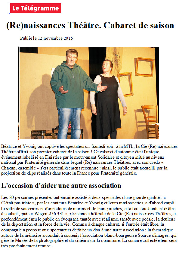 article Le Télégramme du 12 novembre 2016