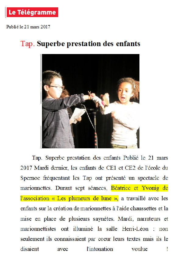 article Le Télégramme du 21 mars 2017
