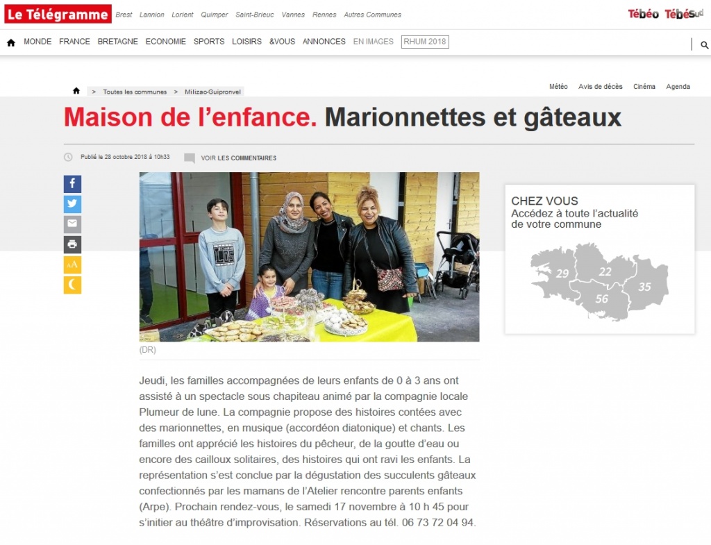 article Le Télégramme du 28 octobre 2018