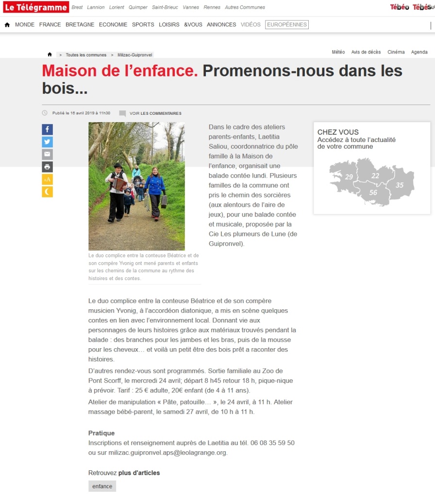 article Le Télégramme du 16 avril 2019